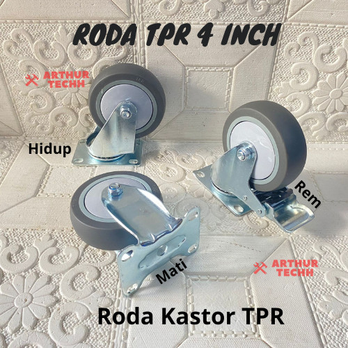 Roda TPR 4" Inch (Mati Hidup Rem) Roda Kastor Troli Wheel Gerobak