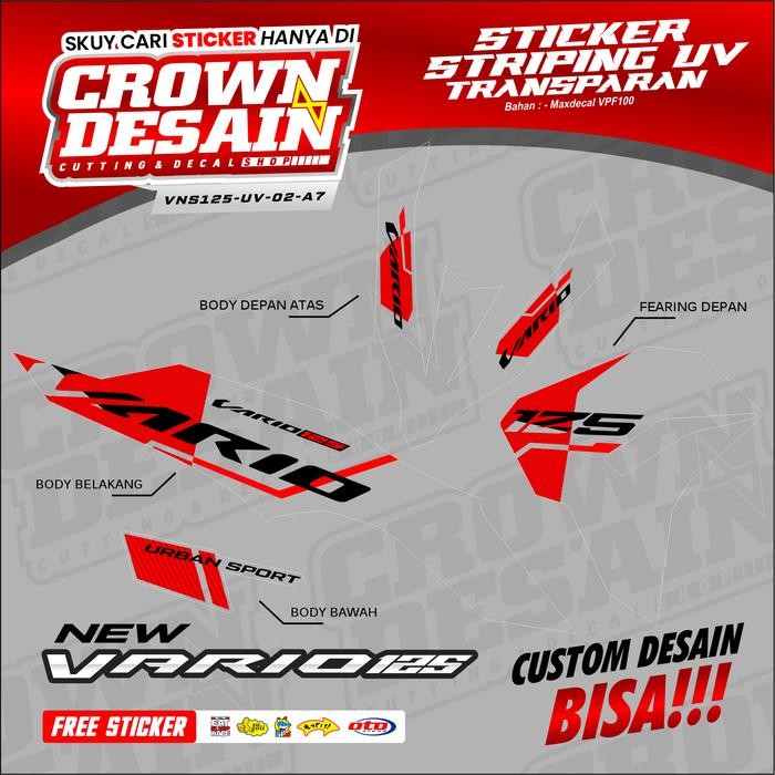 PREMIUM Striping Transparan Vario 125 New 2023 Malaysian Lis Merah Stiker Lis Body Vario New 125 Gen