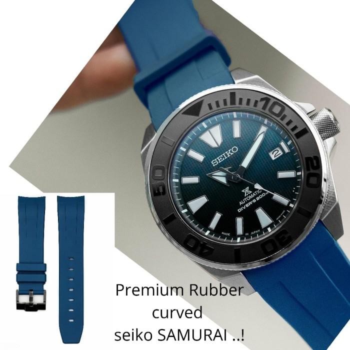 Curved End Rubber Strap Seiko Samurai ,Skx007 Srpd - Biru