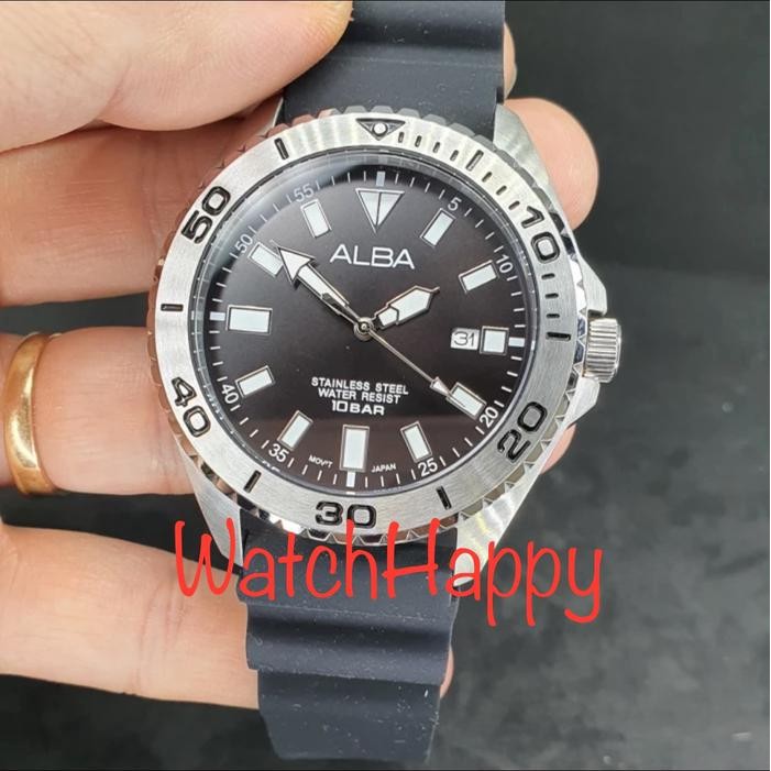 Alba As9Q49X1 Men Black Dial Rubber Strap As9Q49 Quartz 100% Original