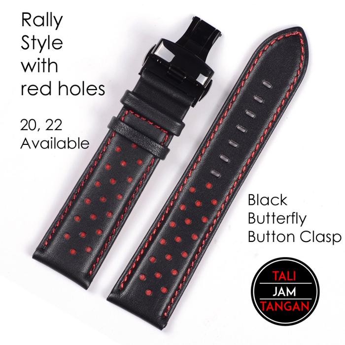 20, 22Mm Rally Strap Red Holes Tali Jam Tangan Rally Bolongan Merah