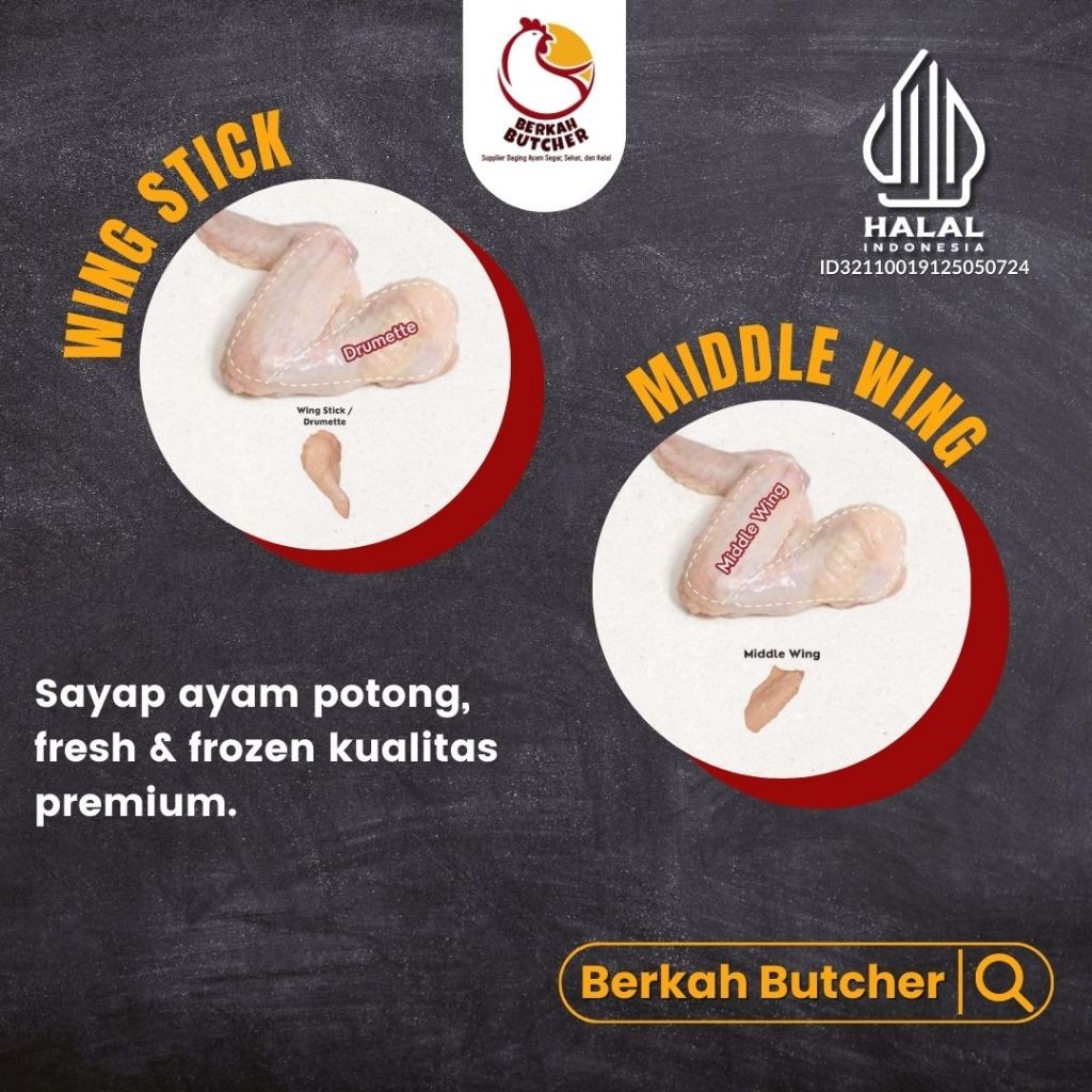 

Sayap Ayam Potong 3 Wing Stick Drumette Middle Wing - Berkah Butcher
