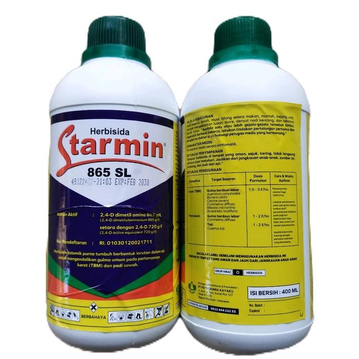 Starmin 865 SL 400 ml, Obat rumput 2,4 D dimetil amina 865 g/l. Ampuh kendalikan gulma berdaun lebar
