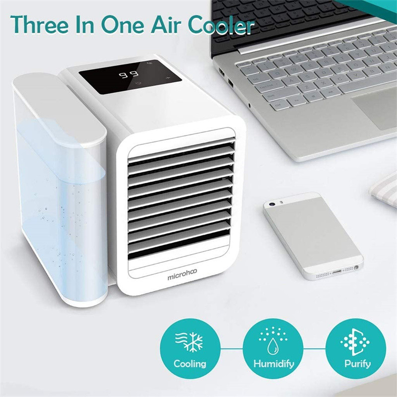 Microhoo Kipas Pendingin Air AC Mini 3 In 1 Layar Sentuh Waktu Artic Cooler Humidifier Kipas Desktop