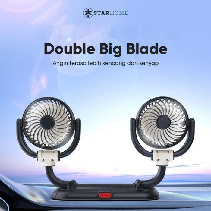 Kipas Angin Mobil 2 Kipas Colokan Usb Car Charger Dc 12V Double Blower Angin Kencang Suara Senyap