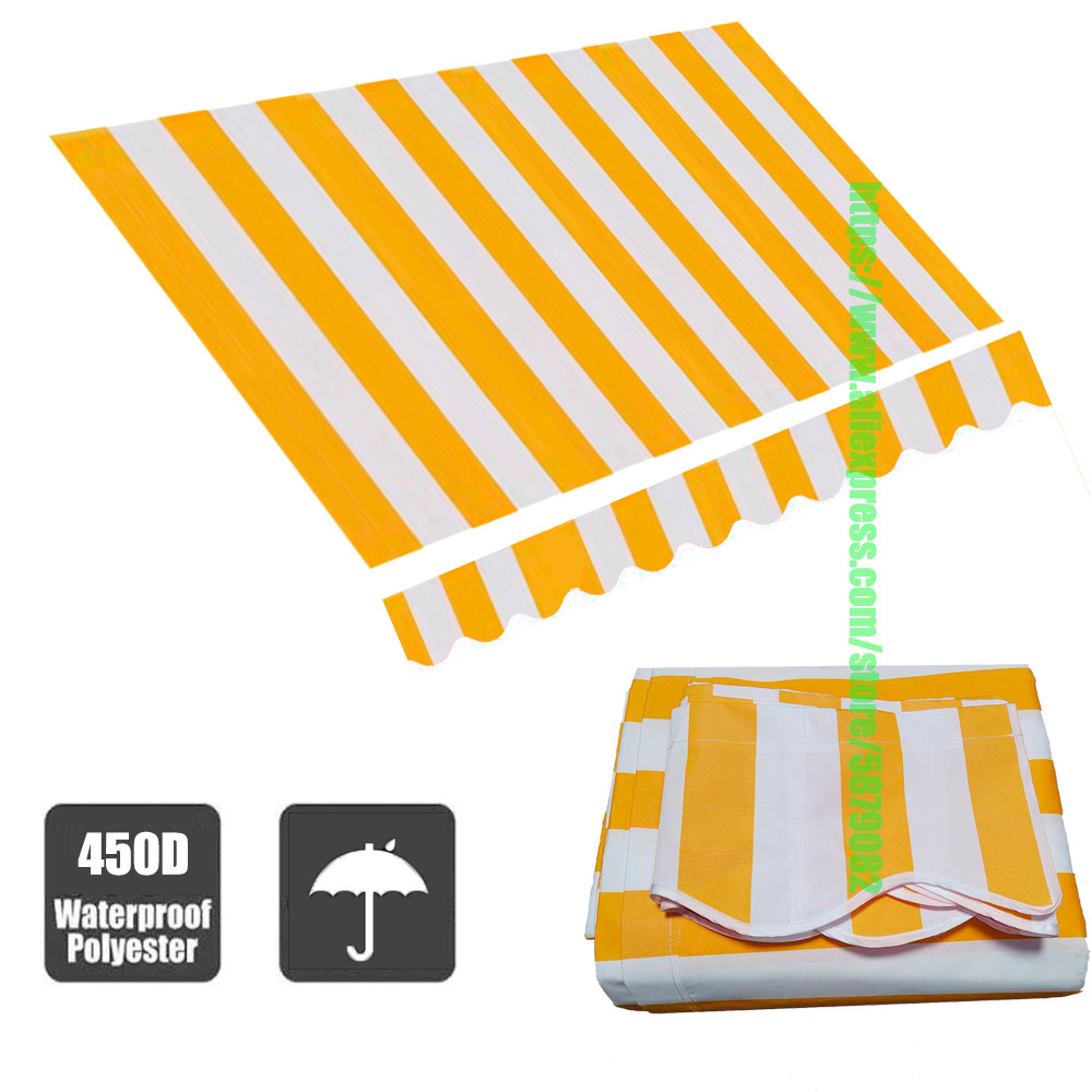 Kain Pengganti Kanopi Tenda Luar Ruangan Garis Kuning Putih Kain Penjahit Tahan Air dengan Spanduk T