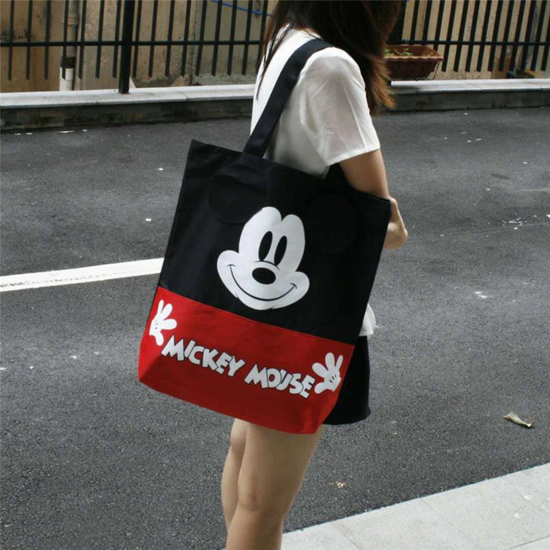 Tas Kanvas Wanita Mickey Mouse Kartun Disney Tas Kartun Portabel Kapasitas Tinggi untuk Tas Belanja