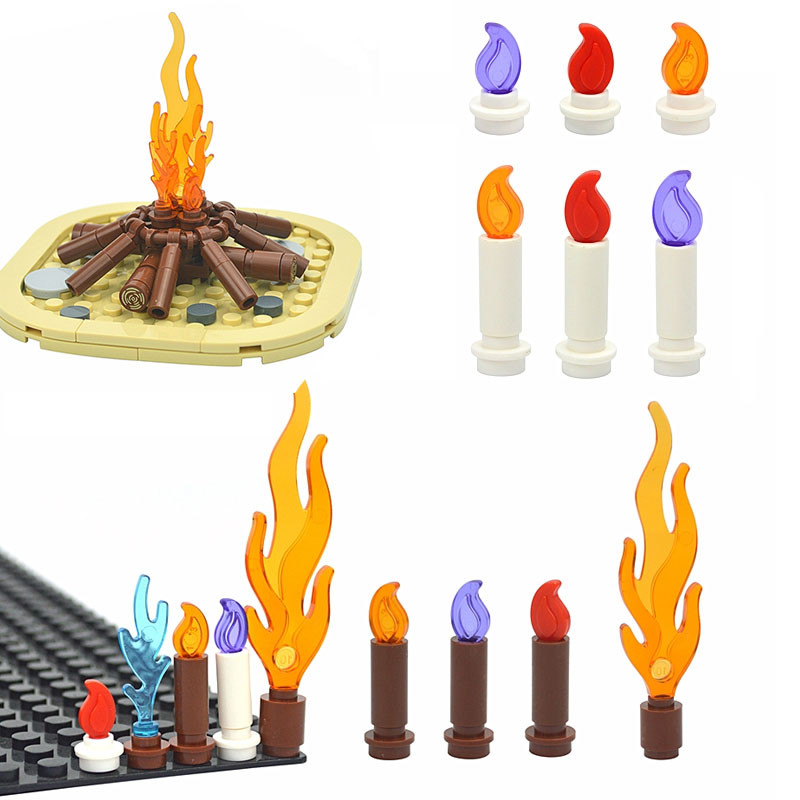 Tempat Lilin MOC Model Lilin Api Aksesori Bata Api Unggun Gelombang Mainan Pendidikan Kompatibel 377
