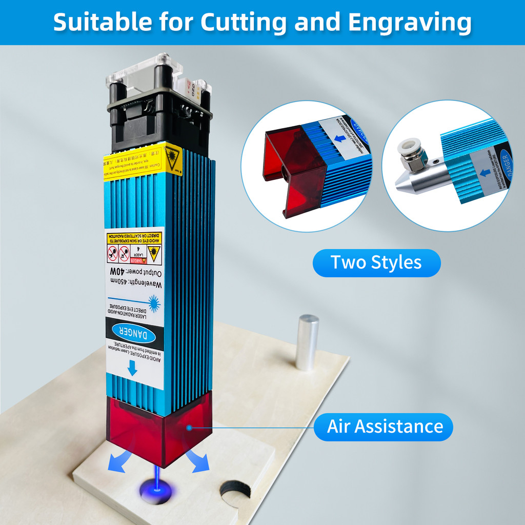 Modul Laser 40W Kepala Laser TTL/PWM 450nm, Teknologi FAC, Akrilik Kayu Logam Ukiran untuk Mesin Rou