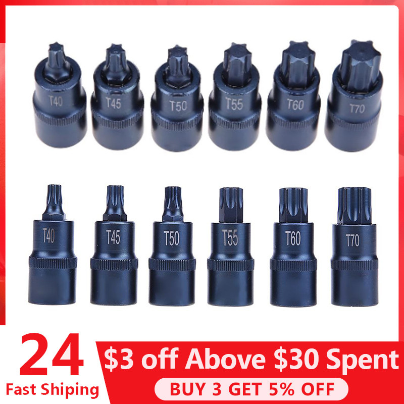 Set Obeng Torx 1/2 Inci T40 T45 T50 T55 T60 T70 Alat Tangan Perbaikan Soket Penggerak Sekrup Adaptor