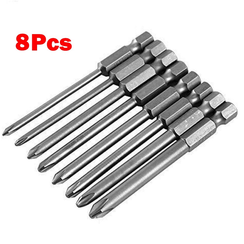8 Buah Set Mata Obeng Silang 75Mm Obeng Elektrik Baja Aloi 1/4 Inci Alat Tangan Mata Obeng Hex PH0 P