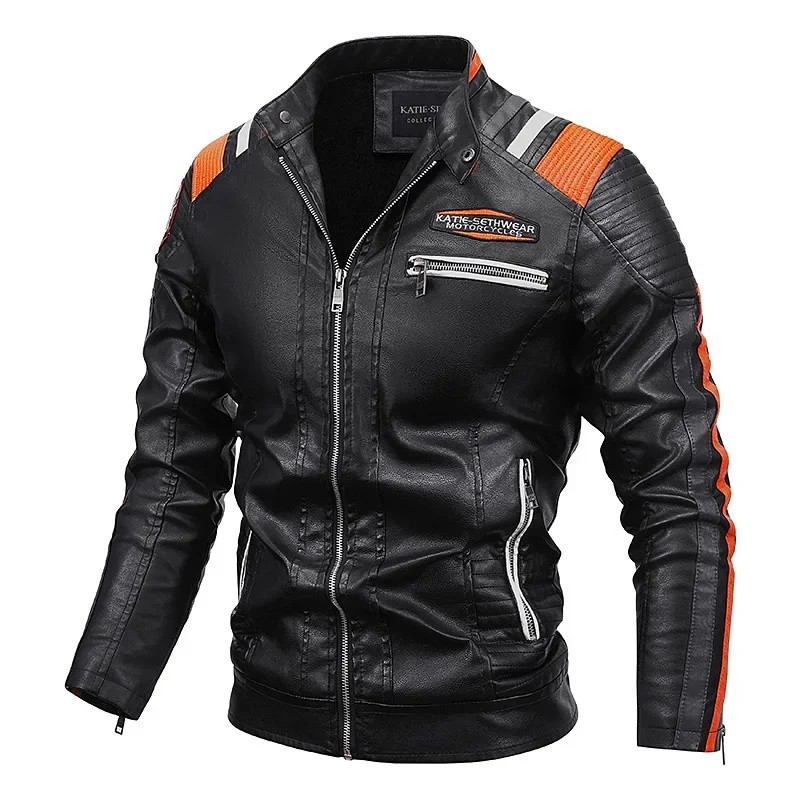 Classic Motorcycle Jacket Autumn Winter Men Motorbike Equipment Leather Jacket Racing Suit Spliced L