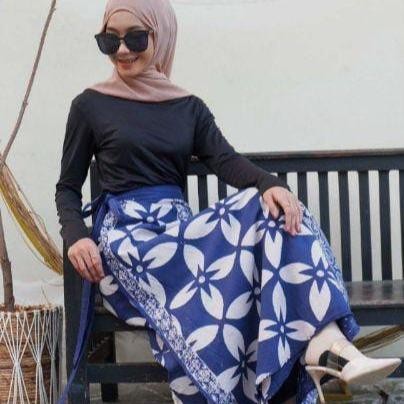 Ready Rok Lilit Batik Cap Klok Indigo Bahan Katun Ready