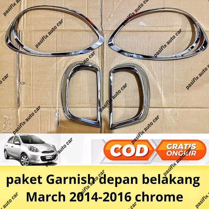 Menarik Paket Garnish Lampu Depan Belakang Nissan March 2014 2015 2016 Chrome