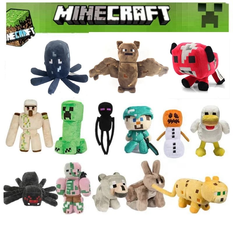 New Minecrafte Creeper Stuffed Plush Toy Doll Zombie Bat Squid Mooshroom Enderman Ocelot Steve Baby