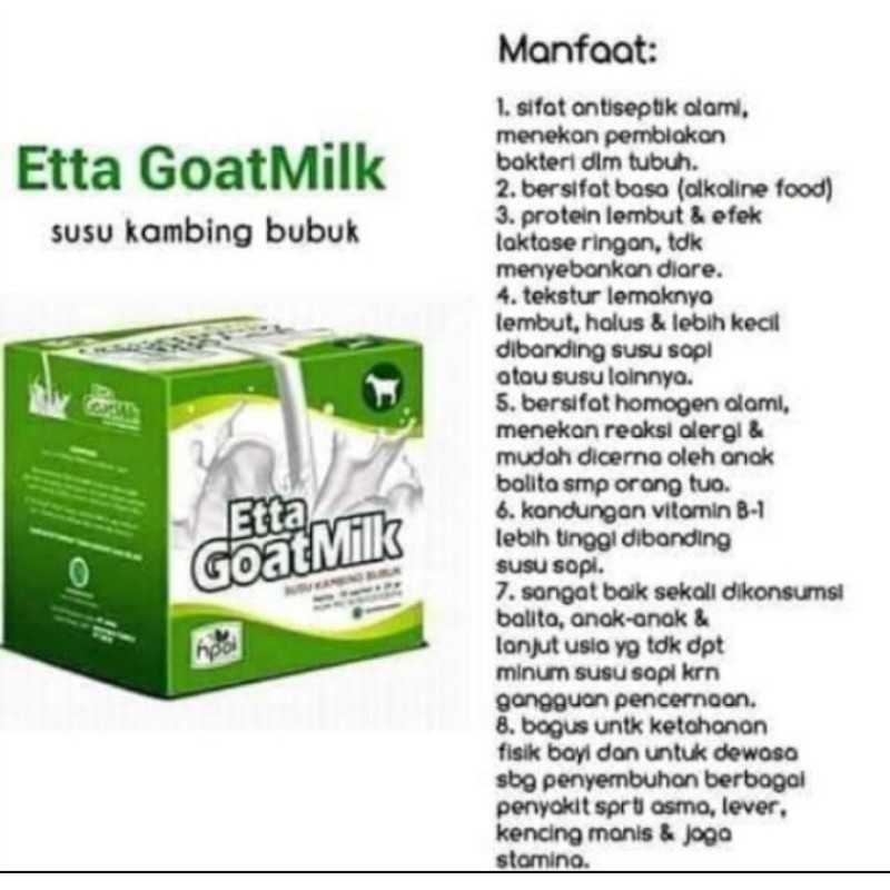 

ETTA GOAT MILK EGM HNI HPAI isi 10sachet Susu Kambing Ettawa