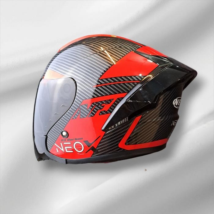 Helm NFJ NEO-X Motif Carbon Red Half Face Kekinian SNI