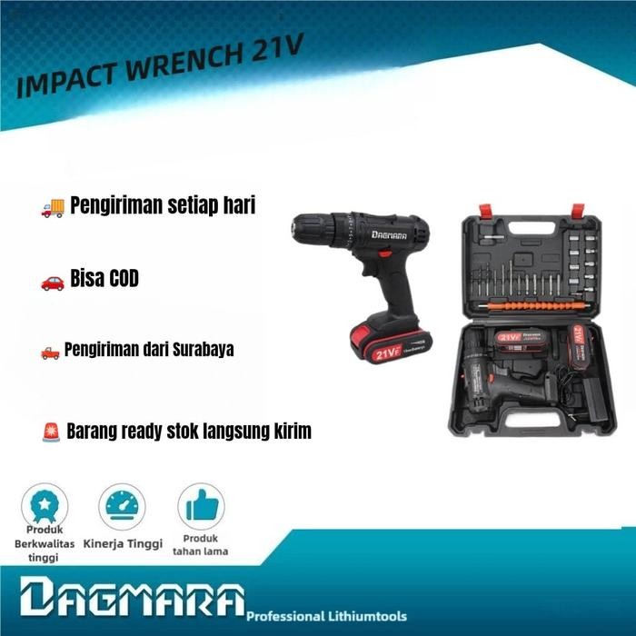 Dagmara 21V Cordless Screw Drill Mesin Bor Baterai Portable Impact Drill Bor Kayu Beton Besi