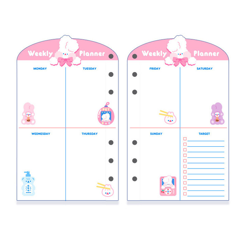 

A6 Notebook Refill 6 Ring Journal Core Spiral Replacement Journal Cute Kawaii Note Book Weekly Grid