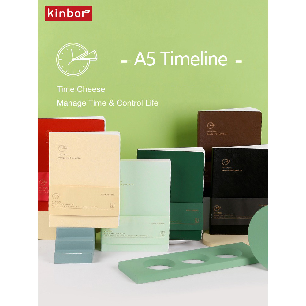 

Kinbor A5 Notebook Self-Filling Undated Agenda Timeline Annual Calendar Weekly Plan Goals Schedule