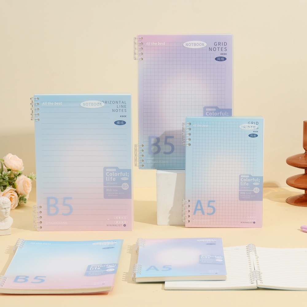 

Gradient Refillable Binder Notebook A5/B5 Removable Clip Binding Pastel Pp Cover 70Gsm