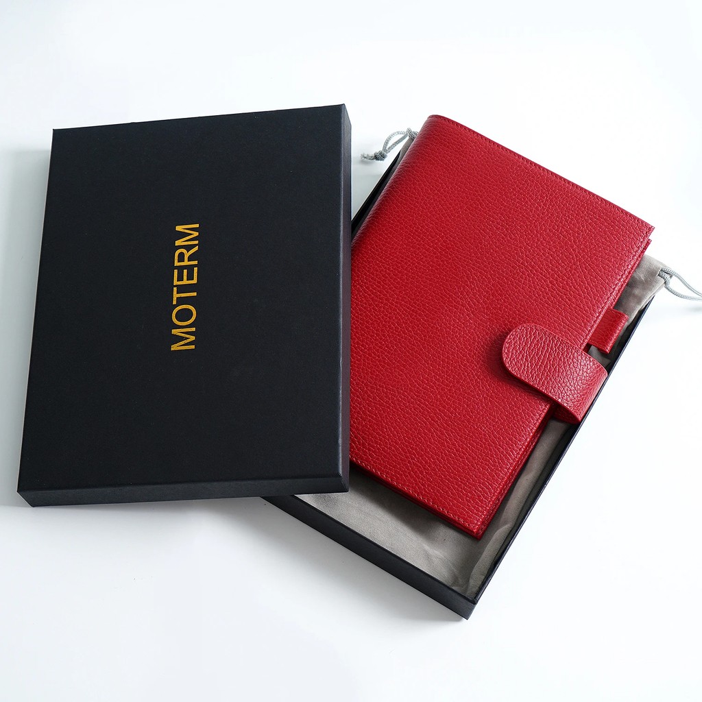 

Moterm Firm Pebbled Grain Leather Cherry Red Color Genuine Cowhide Planner Rings Notebook Cover