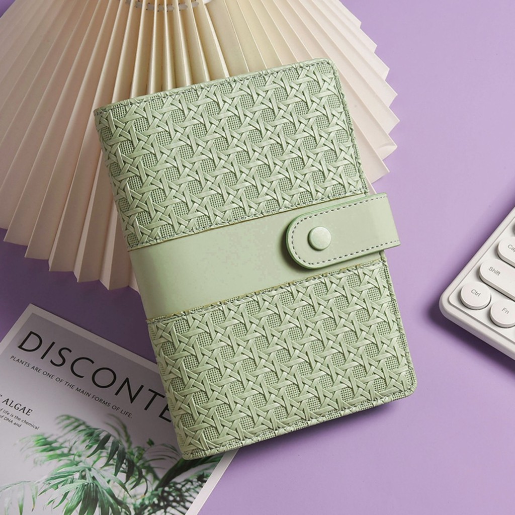

Fashion Solid Color Woven Pattern Splicing A6 Binder Pu Leather Cash Budget Loose Leaf Notebook