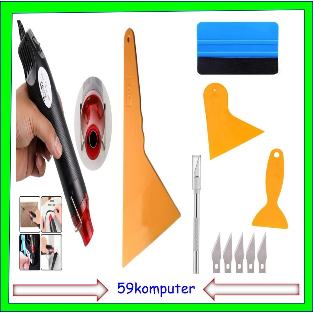 PAKET LENGKAP Mini Heat Gun Hot Air Vinyl 220V 300W Mesin Pemanas Blower Uap Panas Alat Untuk Pasang