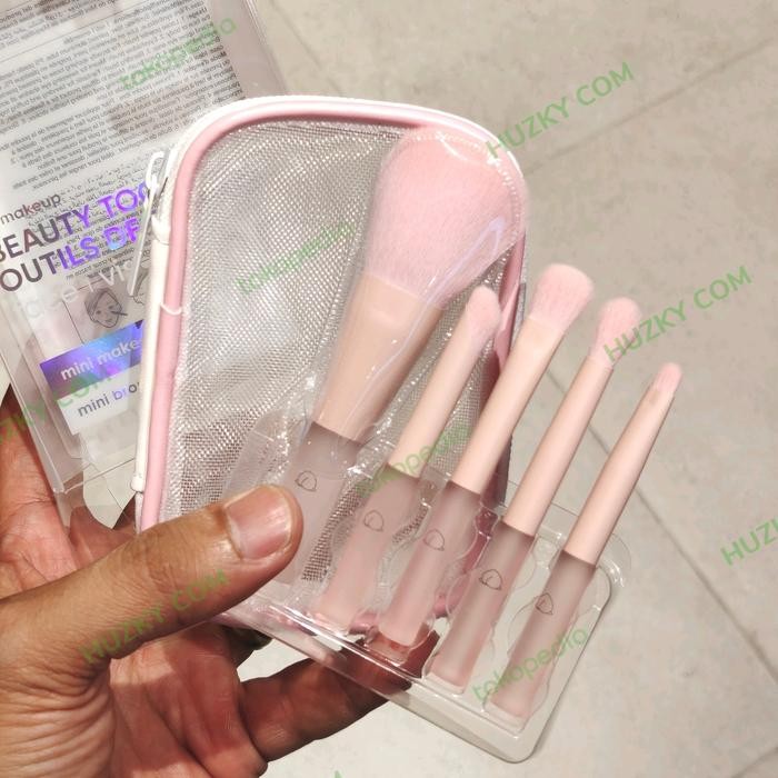 Miniso Mini Makeup Brush Set With Storage Case (Isi 5Pcs)