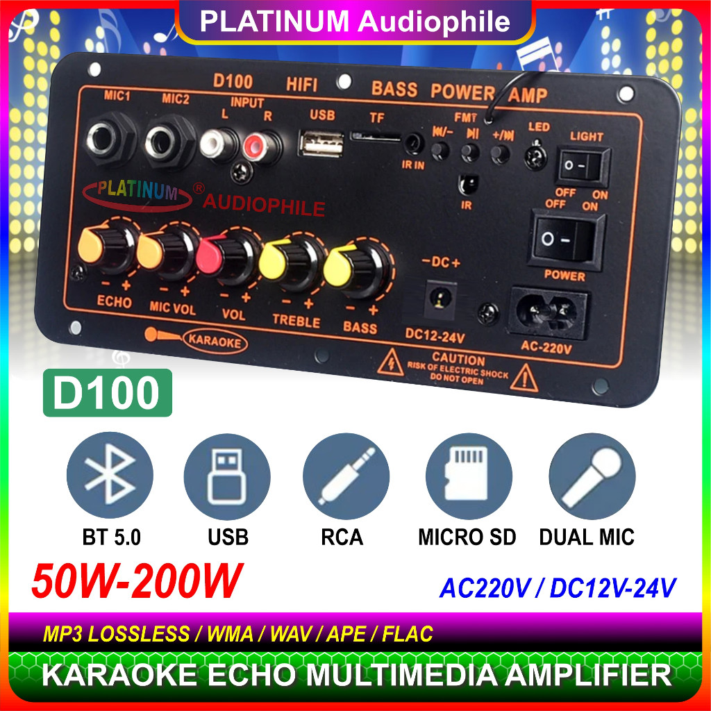 RB2233 Karaoke Mic Echo Bluetooth Amplifier 50W-200W MP3 Modul Multimedia Trolley Speaker D100