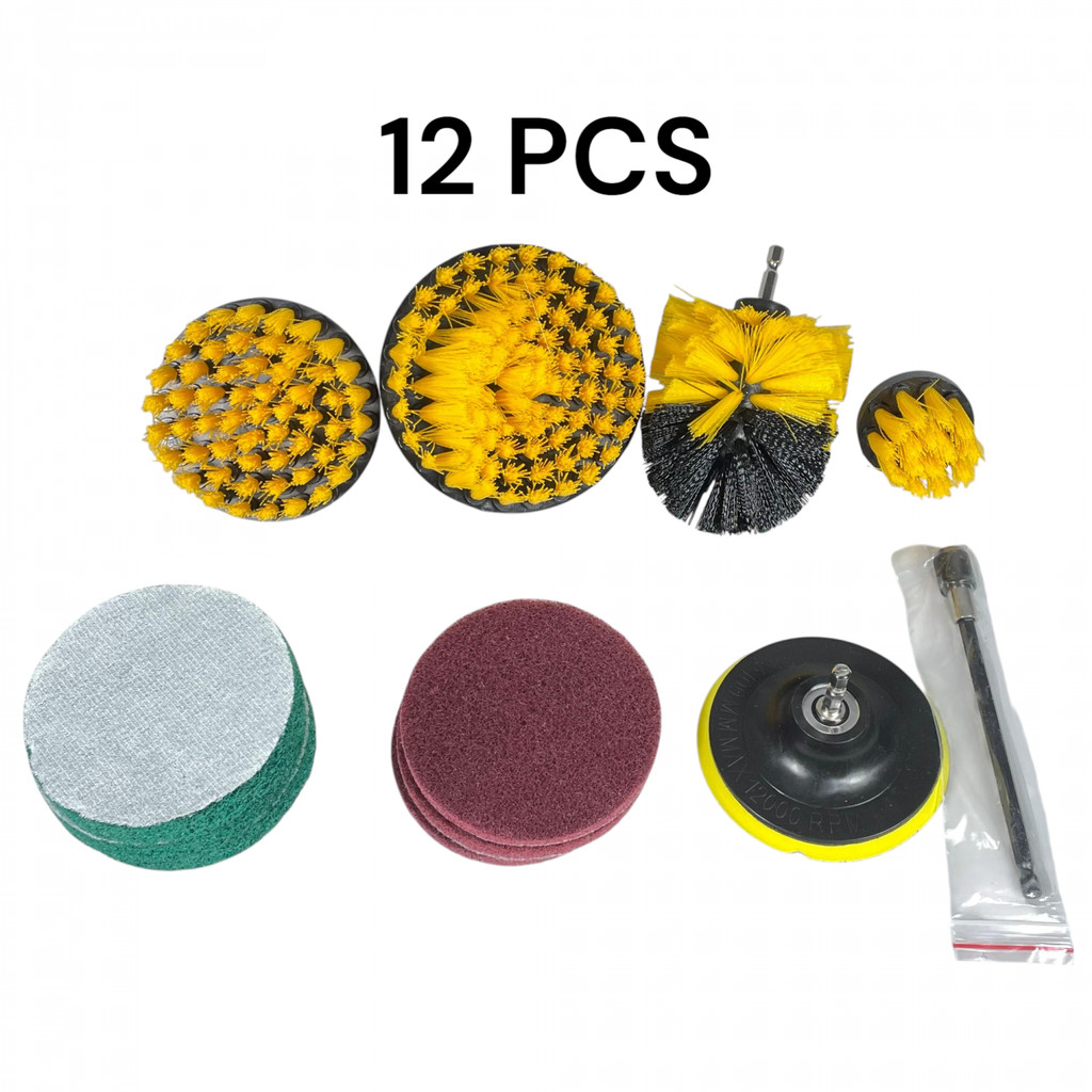 

Kit Kepala Sikat Pembersih Kamar Mandi Poles Mobil 12 PCS Car Polisher Bathroom Cleaning Brush Head Kit 12PCS Warna Kuning