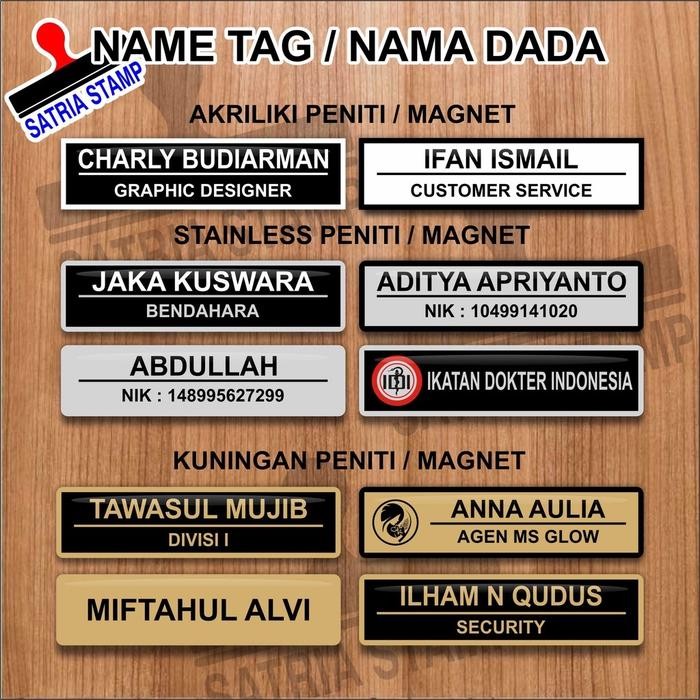 PREMIUM Nama Dada Name Tag Kuningan Akrilik Stainless Dokter Bidan Karyawan