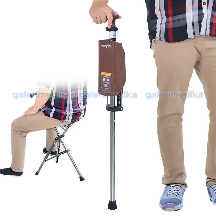 PREMIUM Tongkat Kursi Portable Premium OneHealth OH-TD01 Aluminium 2 Fungsi Tongkat Kursi Lipat