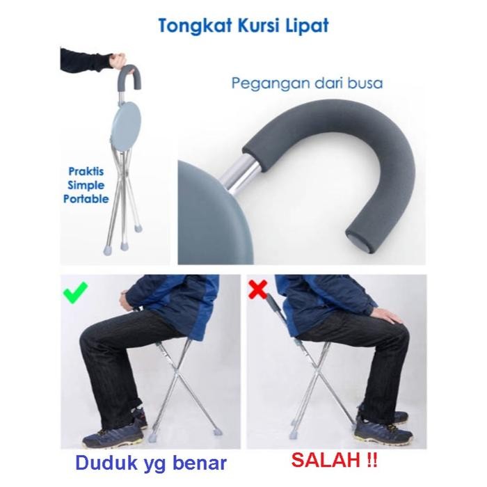 PREMIUM Kursi Tongkat Lipat Bantu Jalan Orang Tua Tongkat Kursi Orang Tua