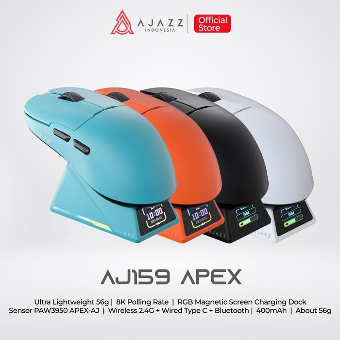 Ajazz Aj159 Apex 8K Gaming Mouse 3-Modes Paw3950 Apex-Aj Flagship Sensor Up To 42000 Dpi With
