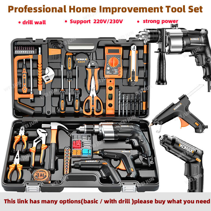 Set Alat Profesional Kit Bor Kit Alat Reparasi Kotak Peralatan Kombinasi Pekerjaan Kayu Listrik Set 