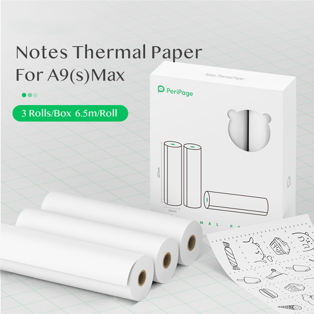 3 rolls PeriPage 107mm Thermal Paper Roll BPA-Free Non-adhesive Receipt Printing Paper for  for Peri