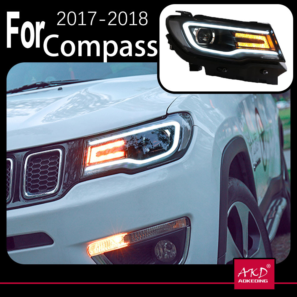AKD Lampu Depan Model Mobil untuk Lampu Depan Kompas Jeep 2017-2018 Lampu Depan LED Kompas Baru LED 