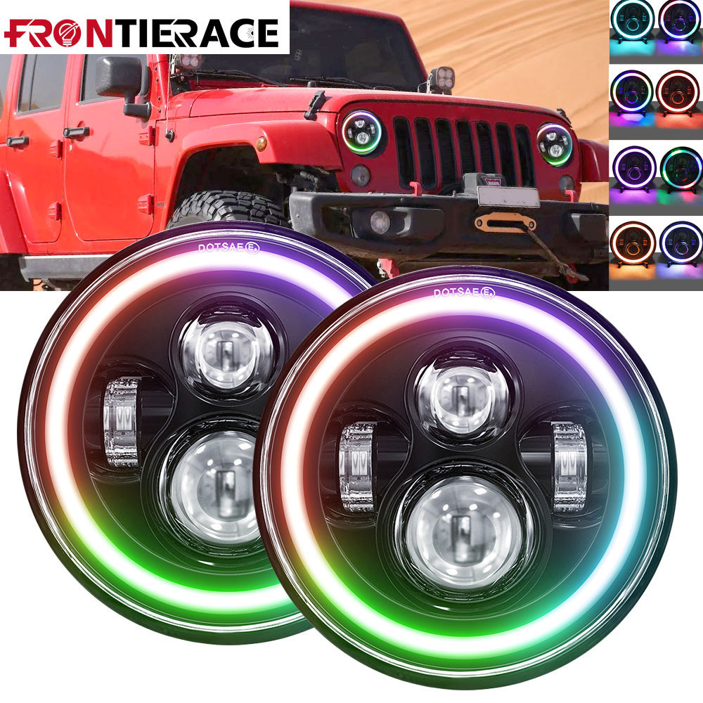 Lampu Depan Led DRL Mata Malaikat Lampu Berwarna Gigi 7 Inci untuk Mobil Jeep Motor Kristal Len 4X4 