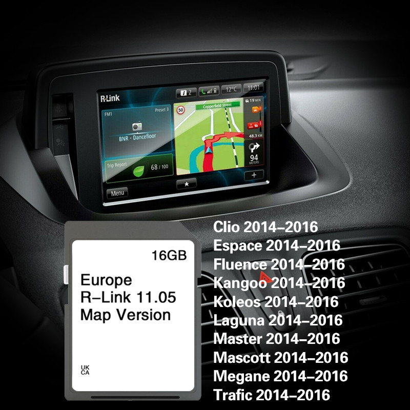 Untuk Renault Megane Laguna Kangoo Carminat R-link 11.05 Kartu SD Sat Nav 16GB Eropa UK 2023 Peta GP