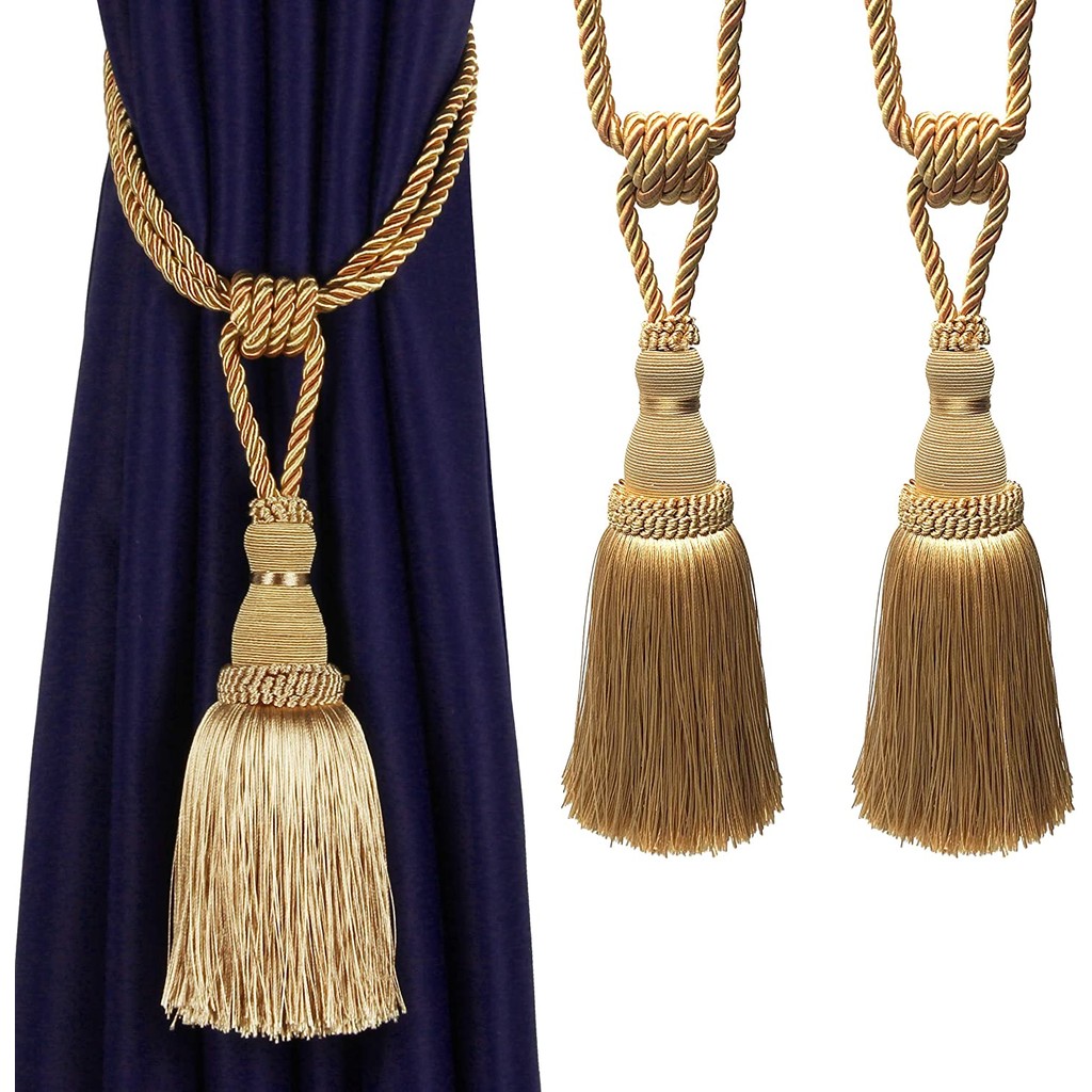 2 Buah Tirai Rumbai Ikat Belakang Dekorasi Rumah Tempat Tirai Gesper Tali Emas Bola Gantung Dekorasi