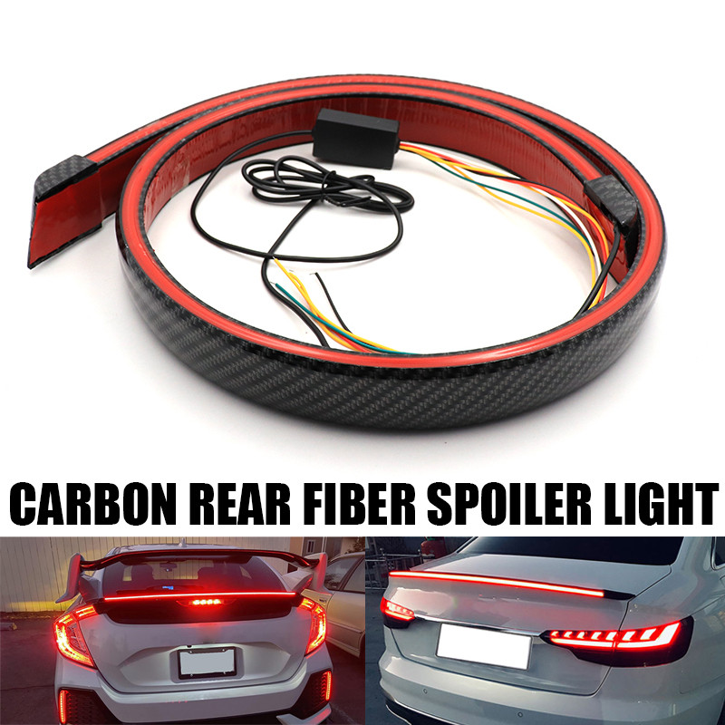 Spoiler Bagasi Multifungsi Serat Karbon Universal Lampu LED Strip 1.2M Spoiler Belakang Eksterior Mo