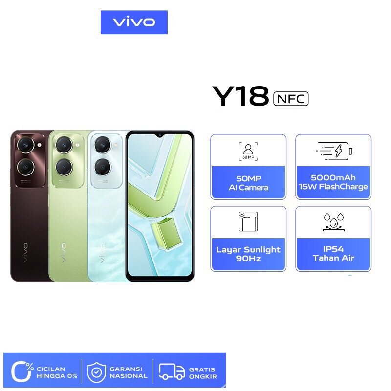 RB2233 vivo Y18 NFC [4GB/64GB-4GB/128GB -6GB/128GB] Extended RAM 8GB - Helio G85 - 50MP Dual Camera