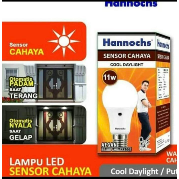 LAMPU SENSOR CAHAYA MATAHARI MERK HANNOCH 11 WATT CAHAYA PUTIH