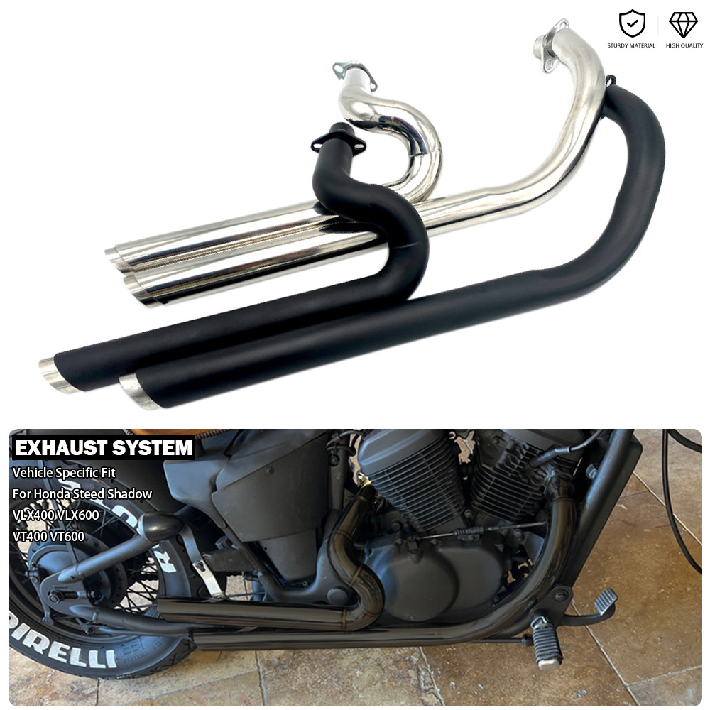 Knalpot Ganda Sepeda Motor Knalpot Sistem Penuh Cocok untuk Honda Steed Shadow VT400 VT600 VLX400 VL