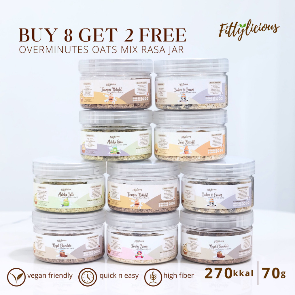 

RATU Fittylicious DIY Overminutes Oats BUY 8 GET 2 FREE Jar / Cereal Oats Instant / Overnight Oats /