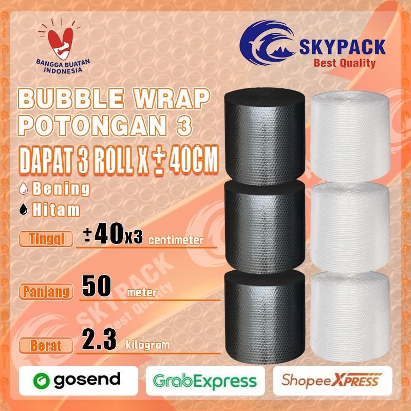 

Meriyah Storee - SKYPACK Bubble Wrap Potongan 3 Ukuran 40cm x 3 Warna Bening Hitam Berat 2.3kg