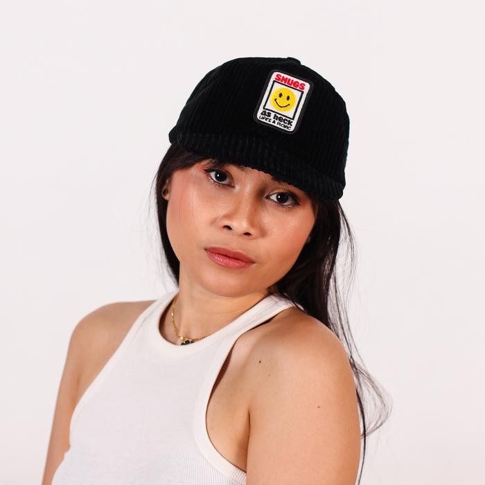 Corduroy Cap Black - 6 Panel Baseball Cap - Lidah Visor Pendek - Simmer Snugs Topi #Gratisongkir