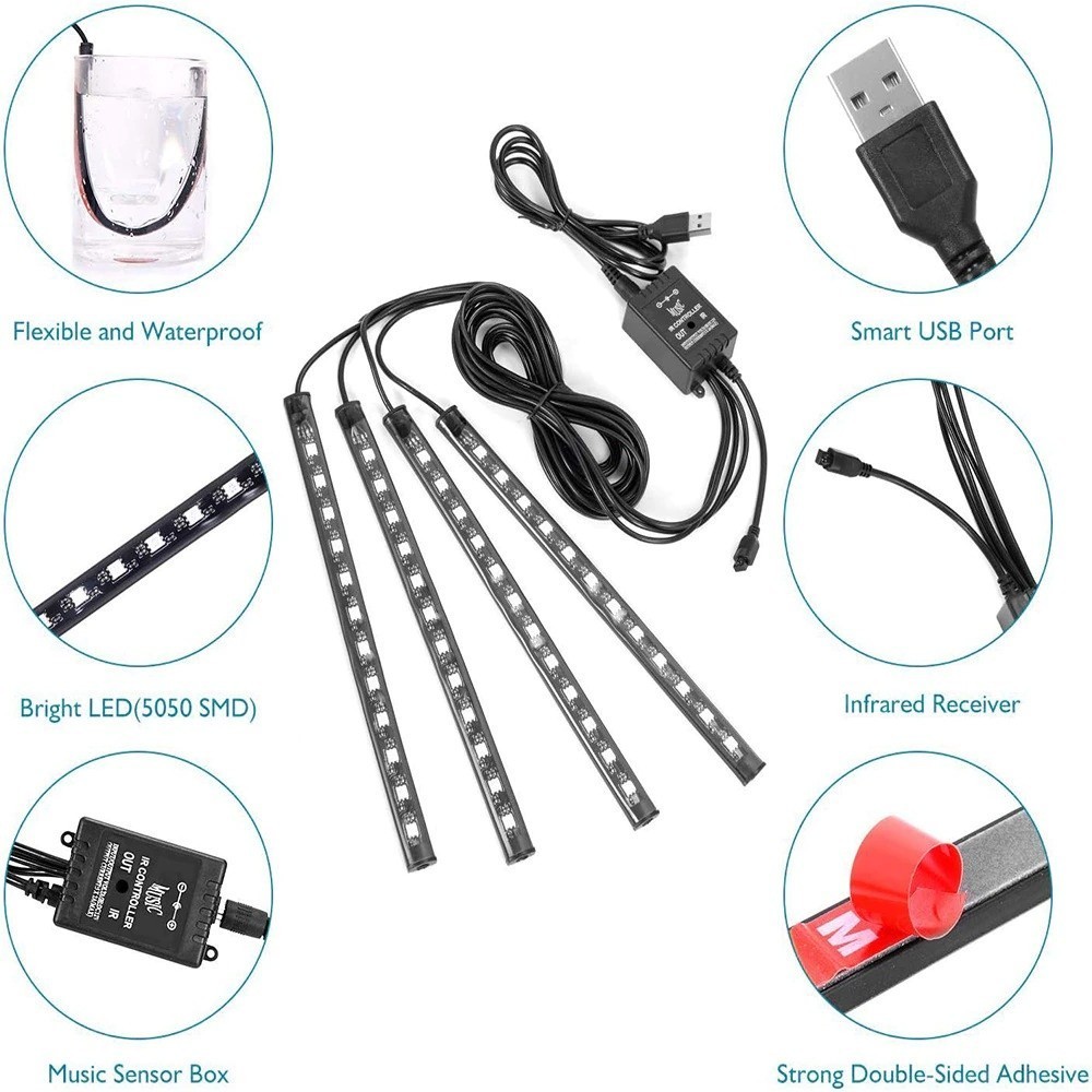 Lampu LED Strip Kolong Dasoard Mobil RGB Lht LED USB Remote