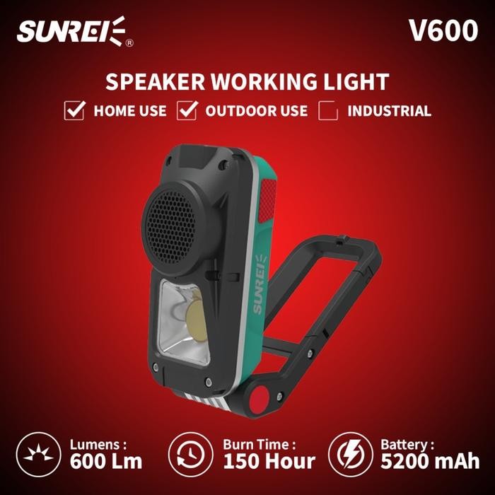 Diskon Lampu Kerja Emergency Lamp Sunrei V600 600 Lumens Bluetooth Speaker